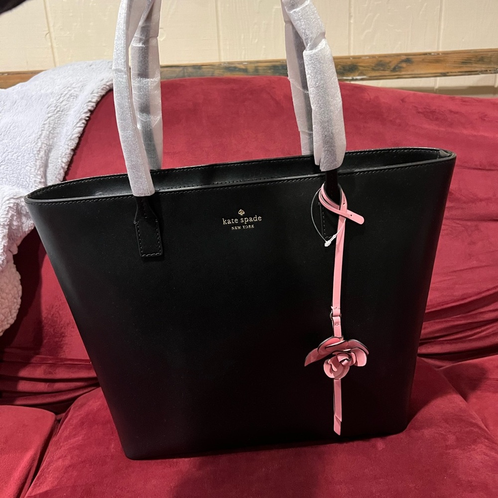Kate Spade Karla Flower Dangle Felicity Street Black Leather Tote NWT